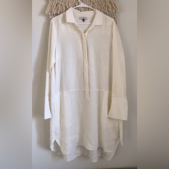 Halston Heritage Tunic Shirt Dress Silk Blend Tie Wrist Cream Size 10 - Picture 2 of 6